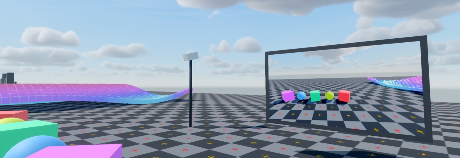 A framed screen in the scene showing the view from a second camera